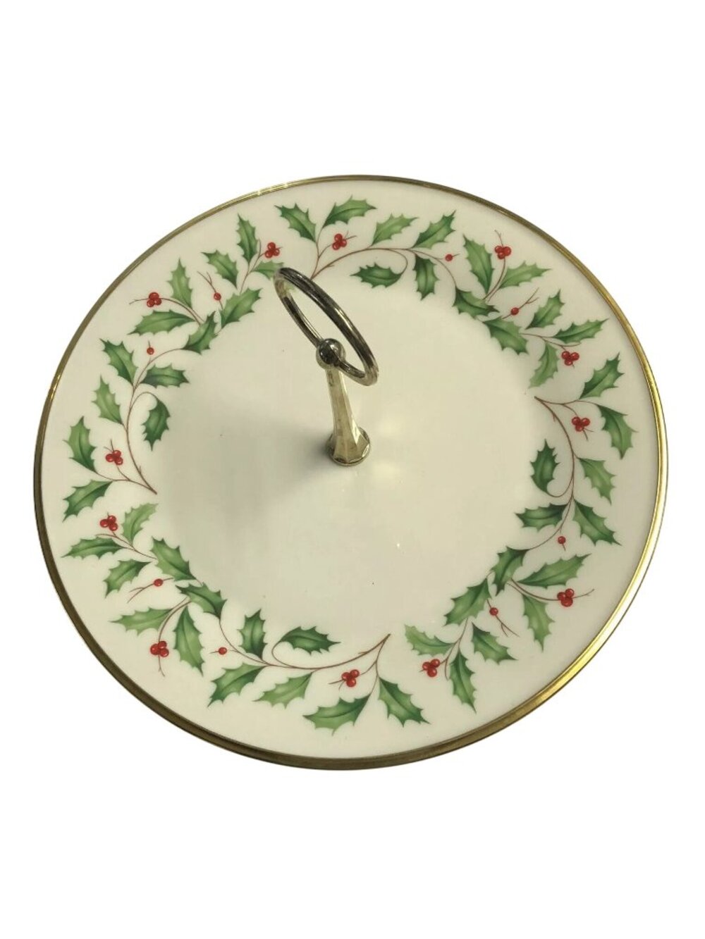 Lenox Holly Berry holiday pattern single server platter with handle in center